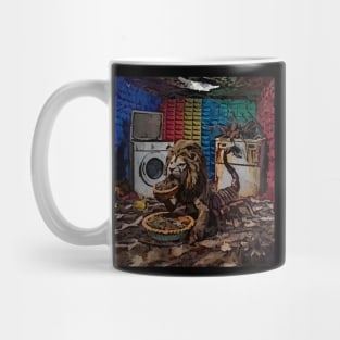 watercolor locust with lions head eating pumpkin pie Mug